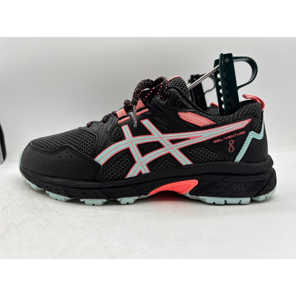 Asics Gel Venture 8 Women Trail Running Shoes Size 6 Black/Coral/Aqua 1012A708